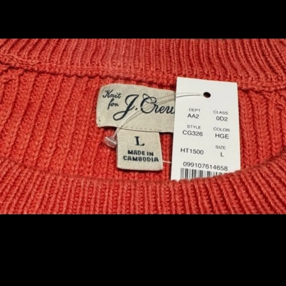 J.Crew Heritage Cotton Ribbed Sweater LG Heather Geranium BNWT $118 1 Left!
